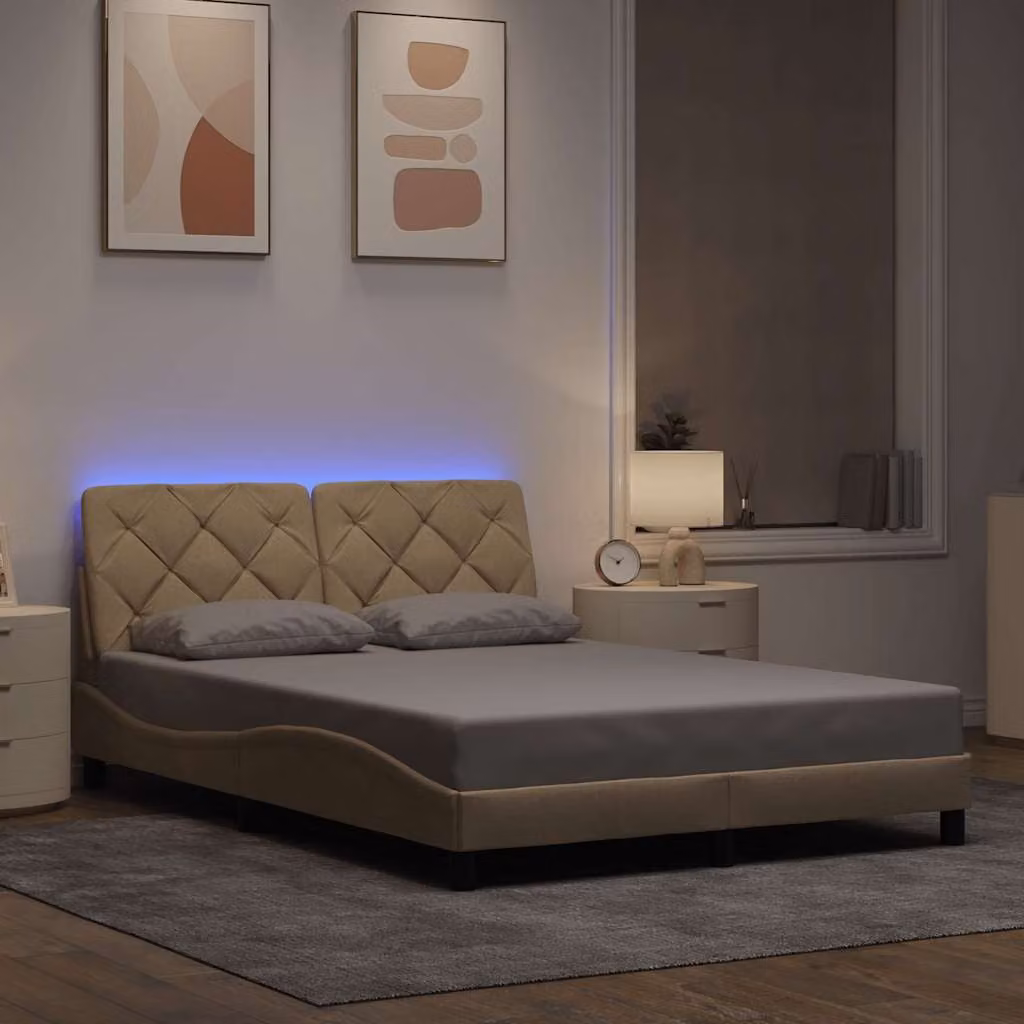 vidaXL Giroletto moderno in tessuto beige con illuminazione LED e porta USB, L/P/H: 200 x 140 x 74,5 cm