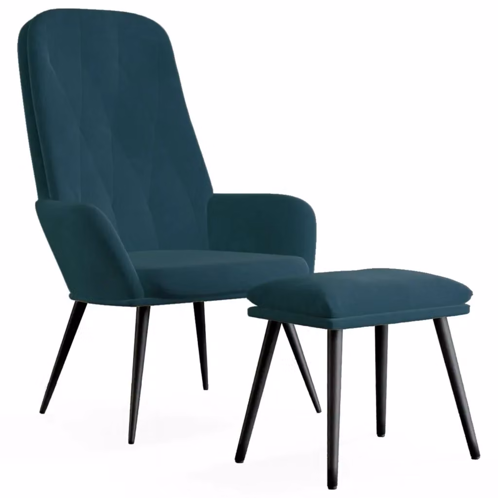 Poltrona Relax con Poggiapiedi vidaXL in Velluto Blu con Struttura in Metallo – 2