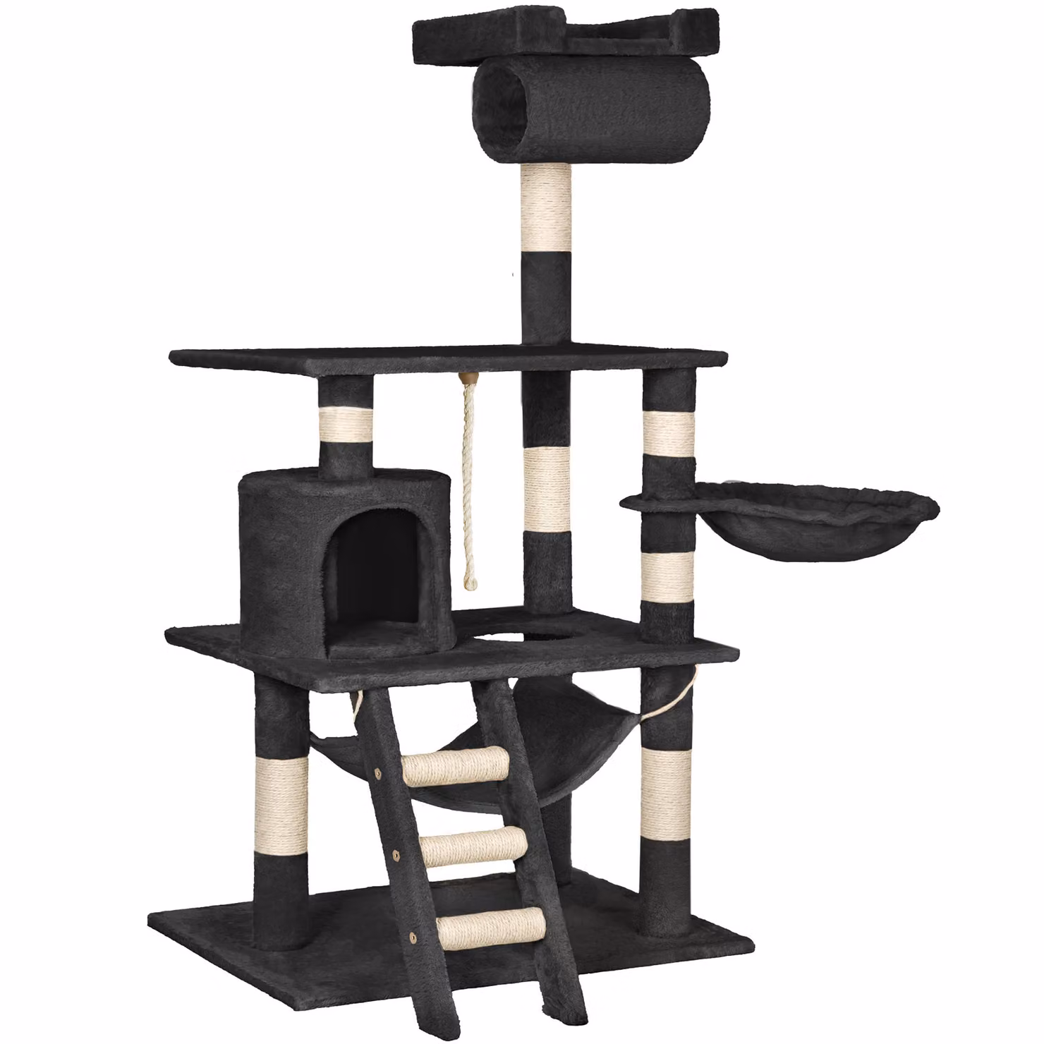 Albero tiragraffi Stokeley TecTake GmbH nero con amaca, cuccia e giochi integrati in sisal – 2