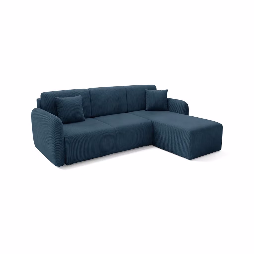 Divano Letto Ranco DMORA con Penisola Contenitore, Rivestimento in Tessuto Blu, L/P: 245 x 185 cm – 2
