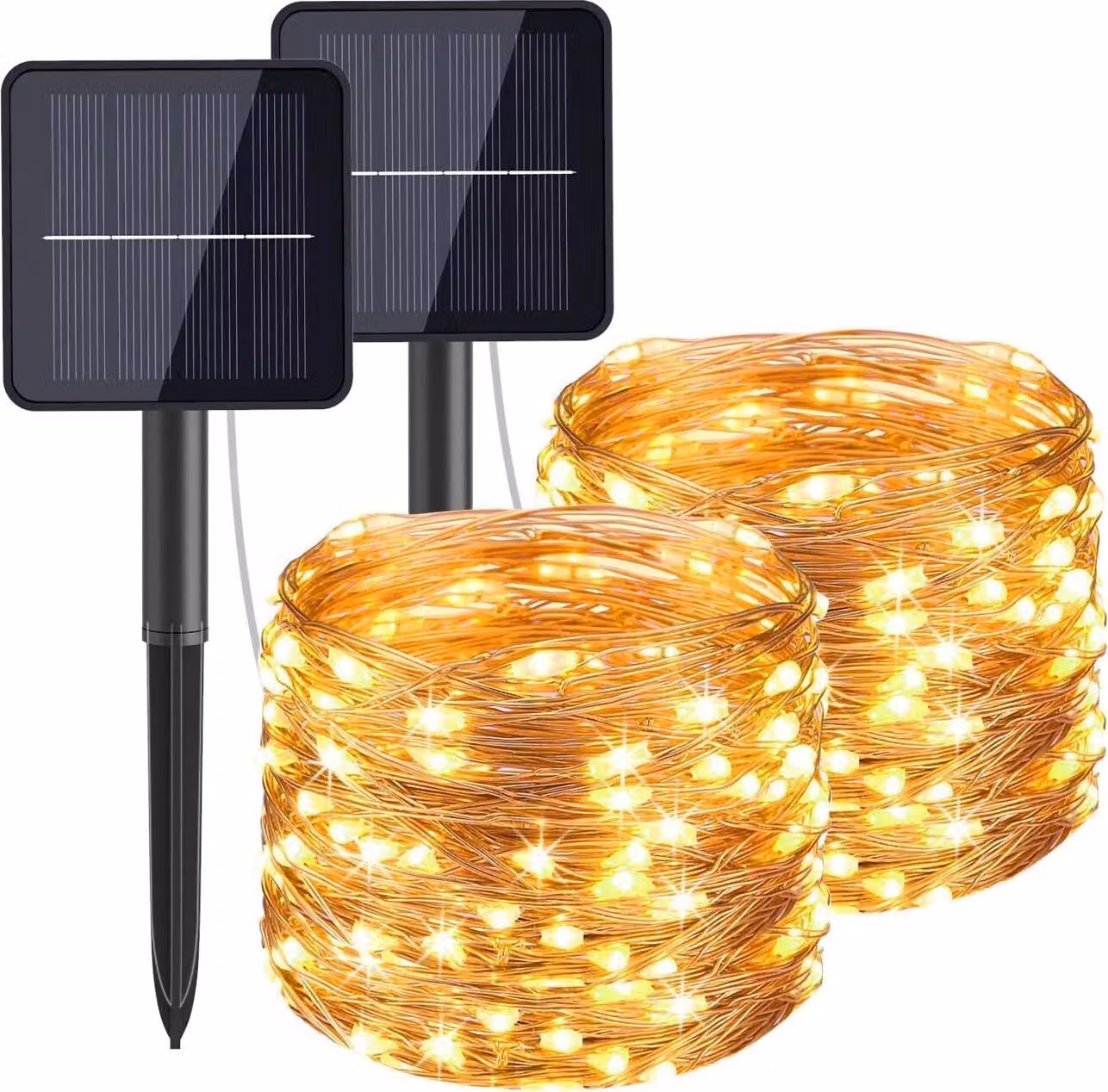 2 pezzi 120LED 12M luci solari da esterno, luci solari da giardino, bianco caldo, E0266