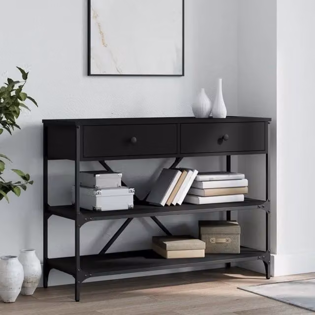 Consolle vidaXL in legno e metallo nero opaco per ingresso e corridoio L/P/H: 80 x 34,5 x 75 cm – 1