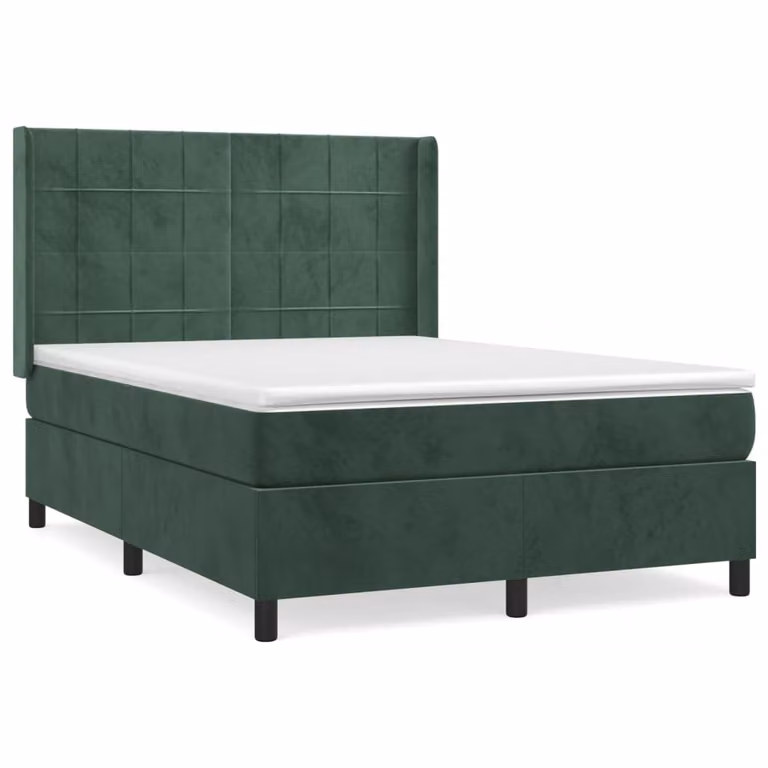 Giroletto a Molle con Materasso Verde Scuro 140x200 cm Velluto