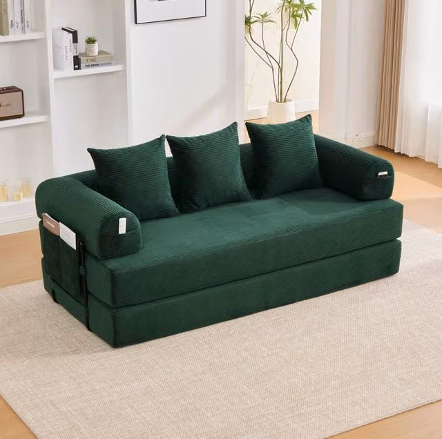 Divano modulare 200 x 94 x 67 cm in velluto a coste e metallo; verde smeraldo