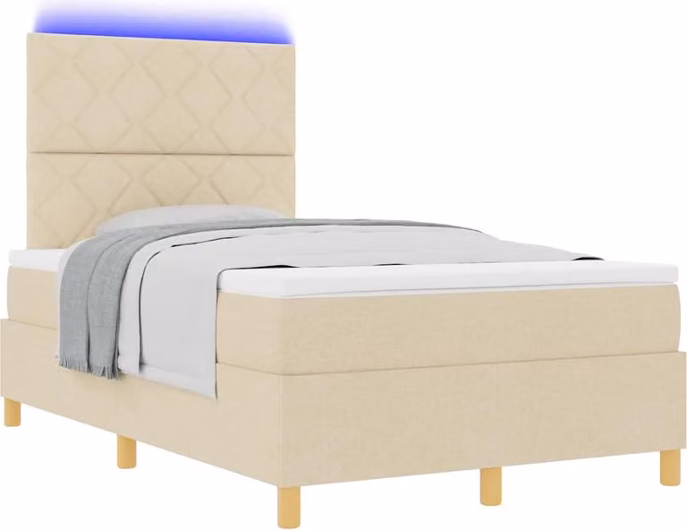 Letto a Sorgente LED con materasso Crema 120 x 200 cm Tessuto