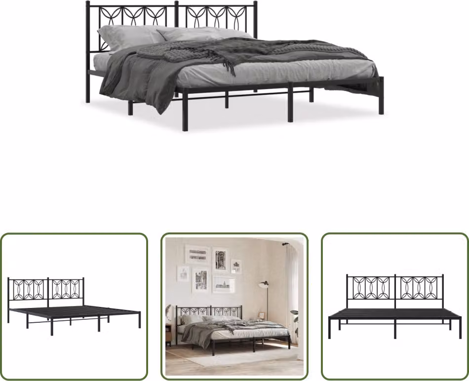 The Living Store Struttura letto con testiera in metallo nero 183x213 cm
