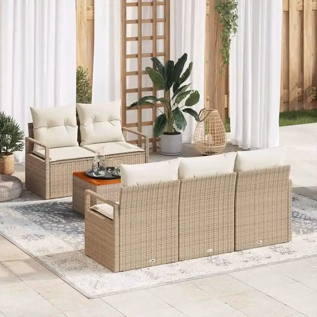 Set Divano da Giardino 6 pz Beige e Crema polyrattan 3356314