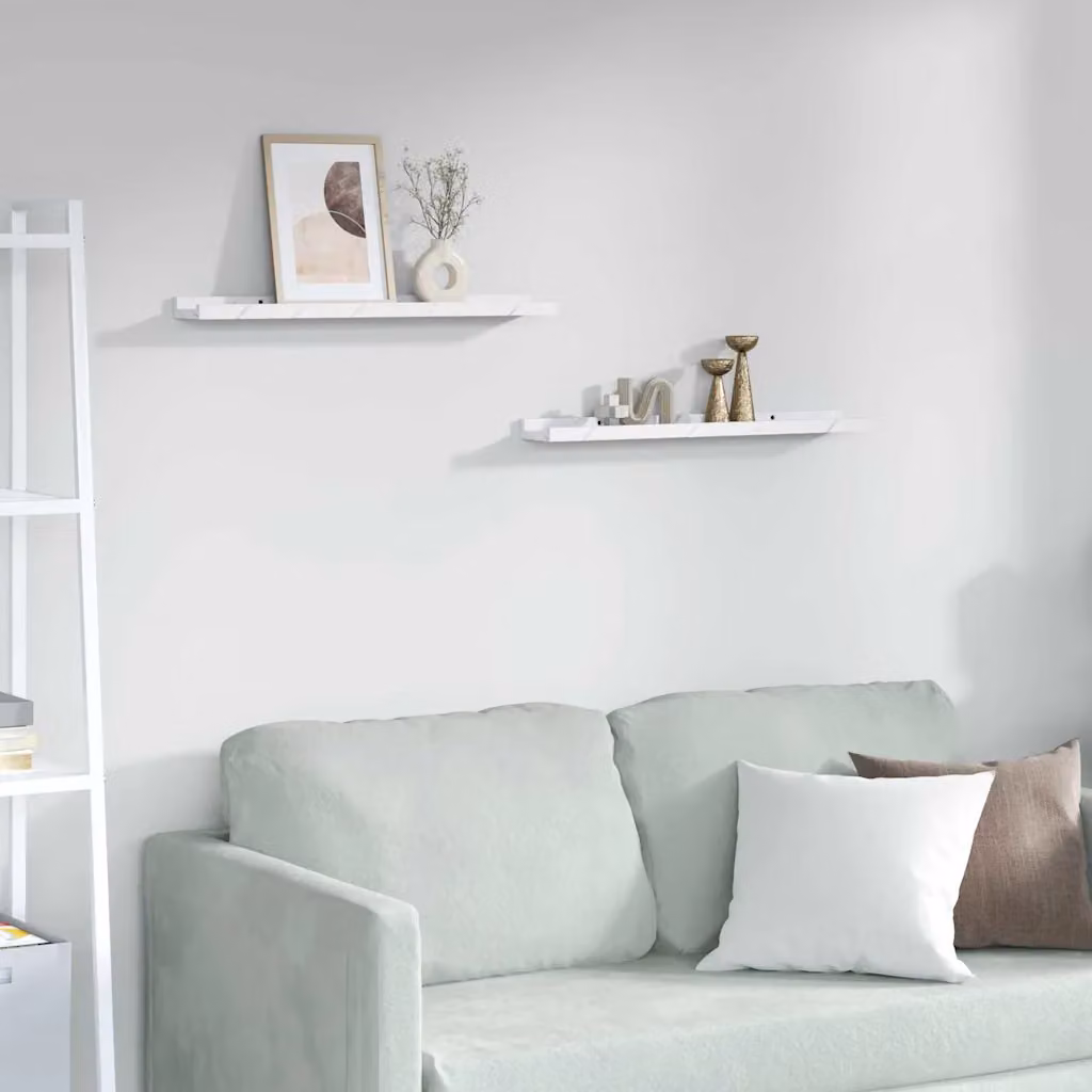 Set di 2 Scaffali da Parete vidaXL in Marmo Bianco Moderno L: 60 cm, P: 9 cm, H: 3 cm
