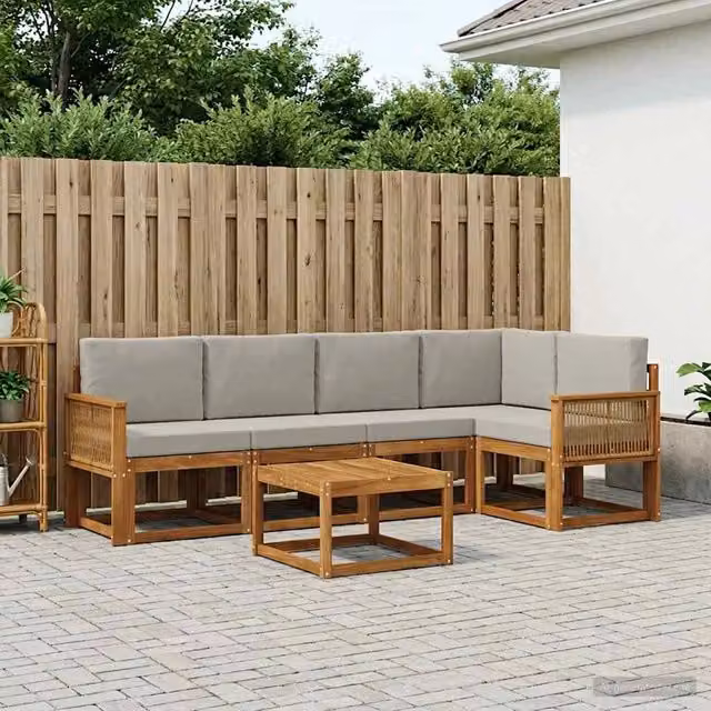Set di divani da esterno 6 pz Naturale e Grigio Chiaro 3385237
