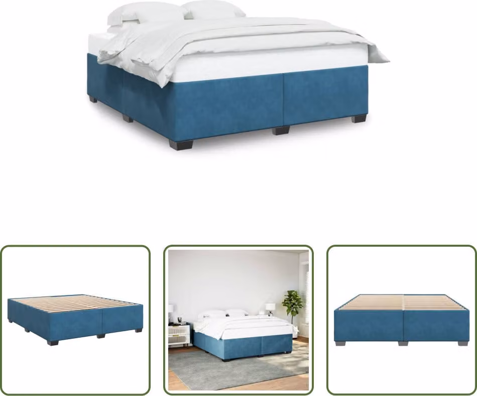 The Living Store Rete da letto blu 200x200 cm in velluto