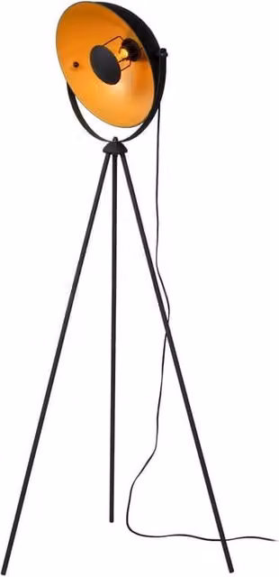 Lampada da terra Lucide Alvaro con treppiede in metallo, colore nero e oro, attacco E27, H: 148 cm, L: 66,5 cm, P: 34,5 cm