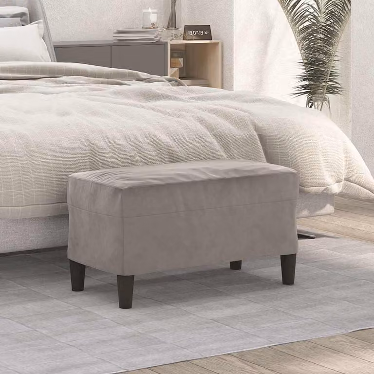 Panca moderna vidaXL in velluto grigio con struttura in legno, L 70 cm x P 35 cm x H 41 cm