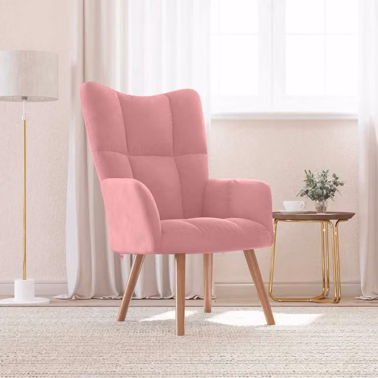 Sedia Relax vidaXL in Velluto Rosa con Braccioli e Design Moderno
