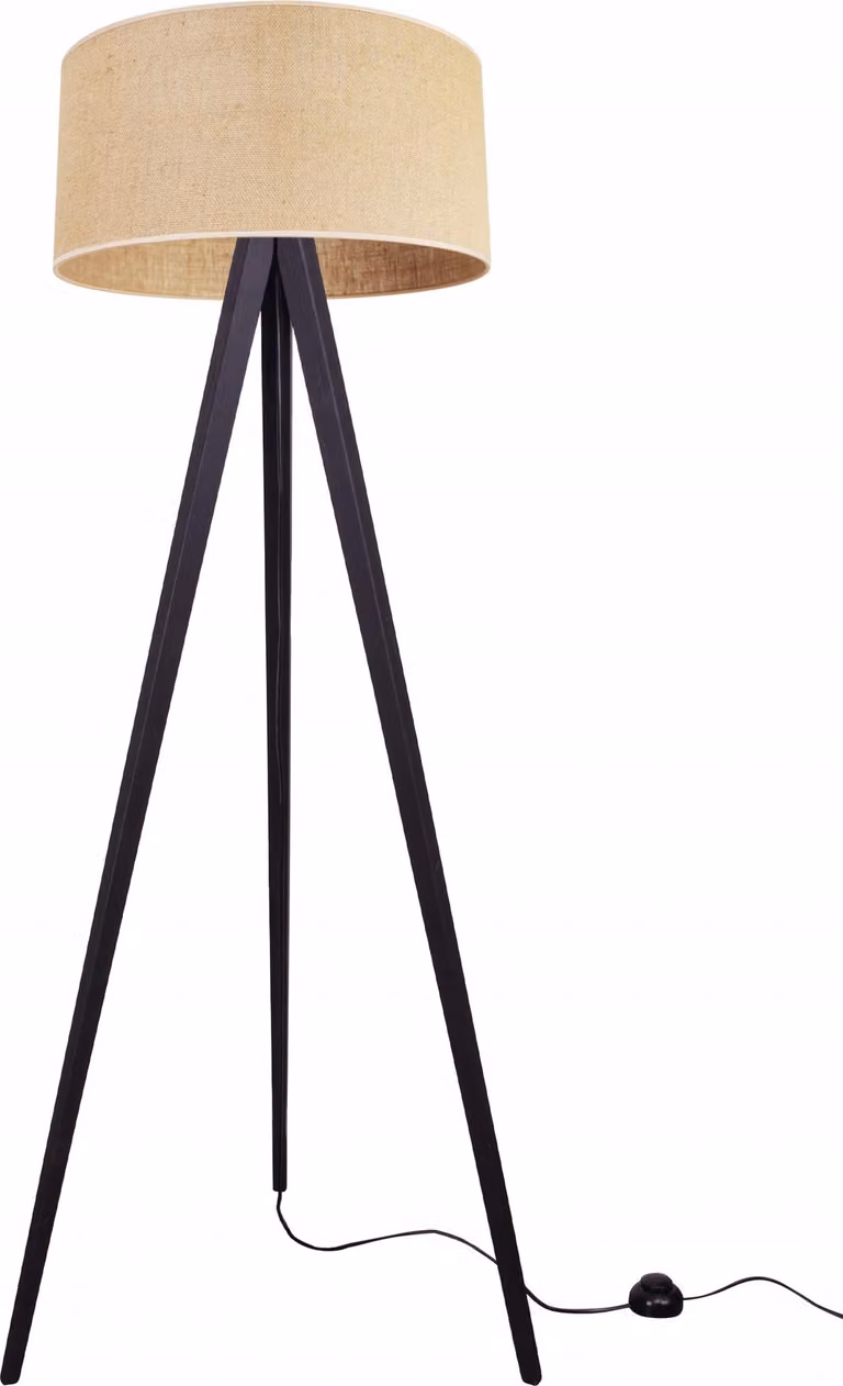 Lampada da terra con base a tre gambe e paralume in legno, 45 cm
