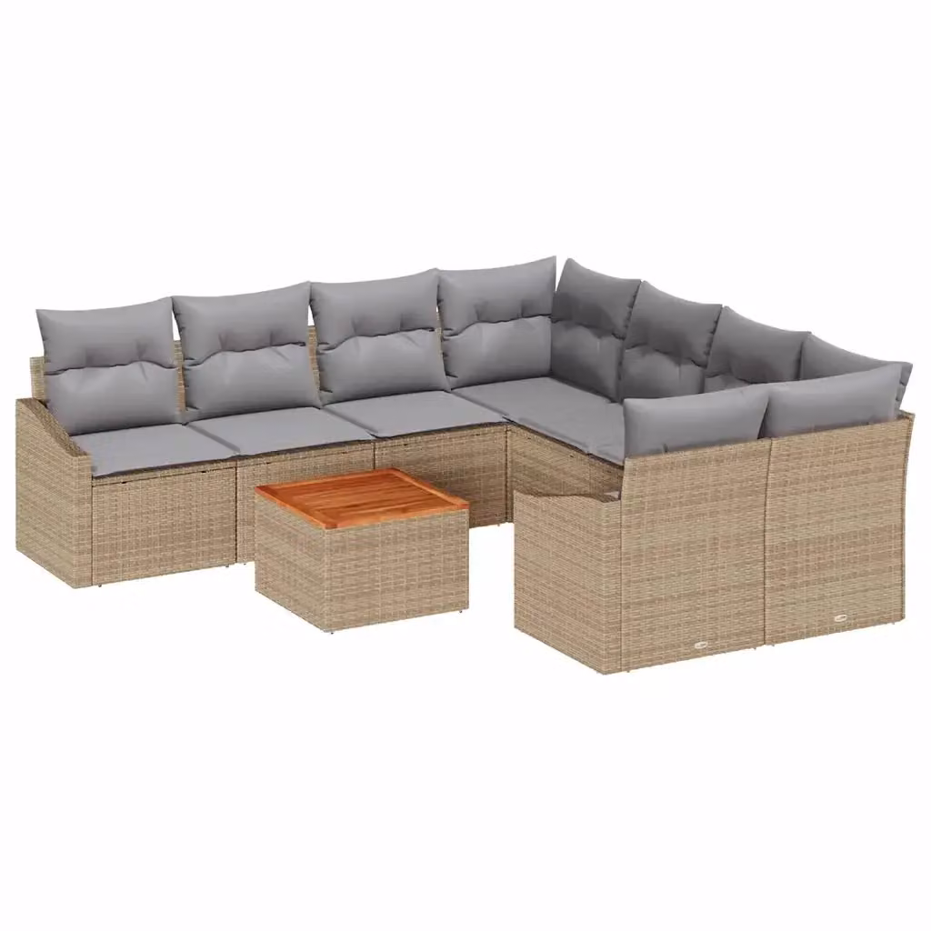 Set Divano da Giardino a L vidaXL 9 pz Beige e Grigio con Tavolino e Cuscini in Polyrattan e Acciaio – 2