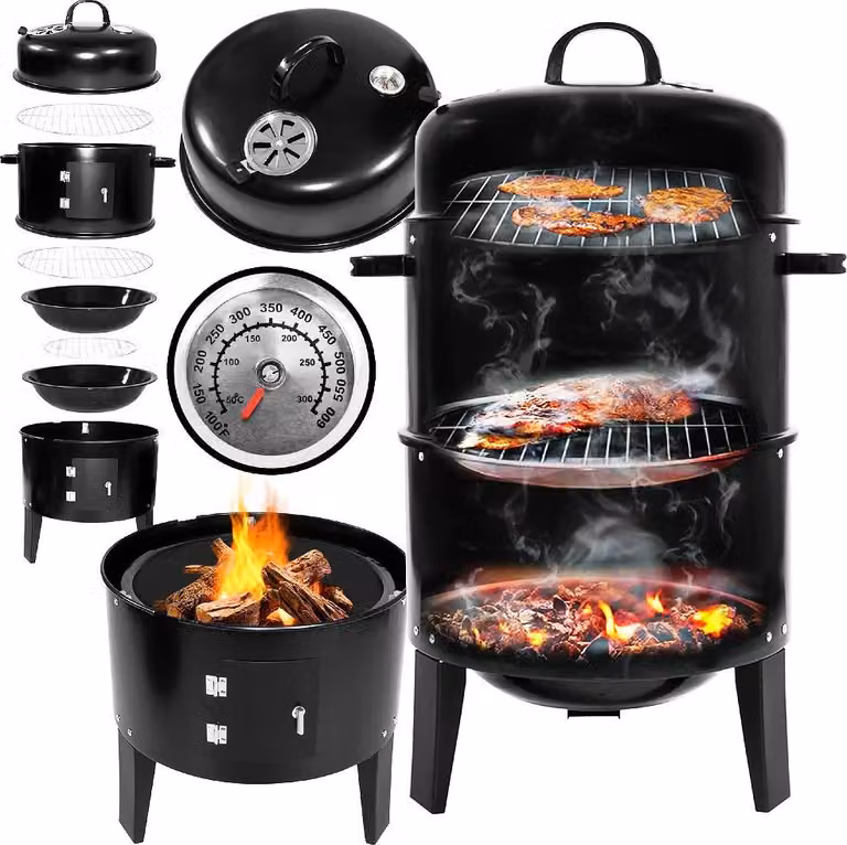 Barbecue da giardino con affumicatore 40 x 78 cm nero