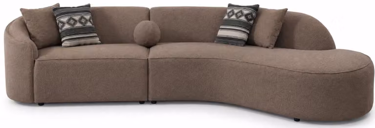 Divano ad angolo, forma a L, colore marrone, design minimalista, stile moderno, confortevole