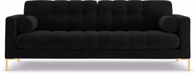 Divano Bali Cosmopolitan Design a 4 posti in velluto nero con dettagli oro L: 217 cm, P: 75 cm, H: 92 cm