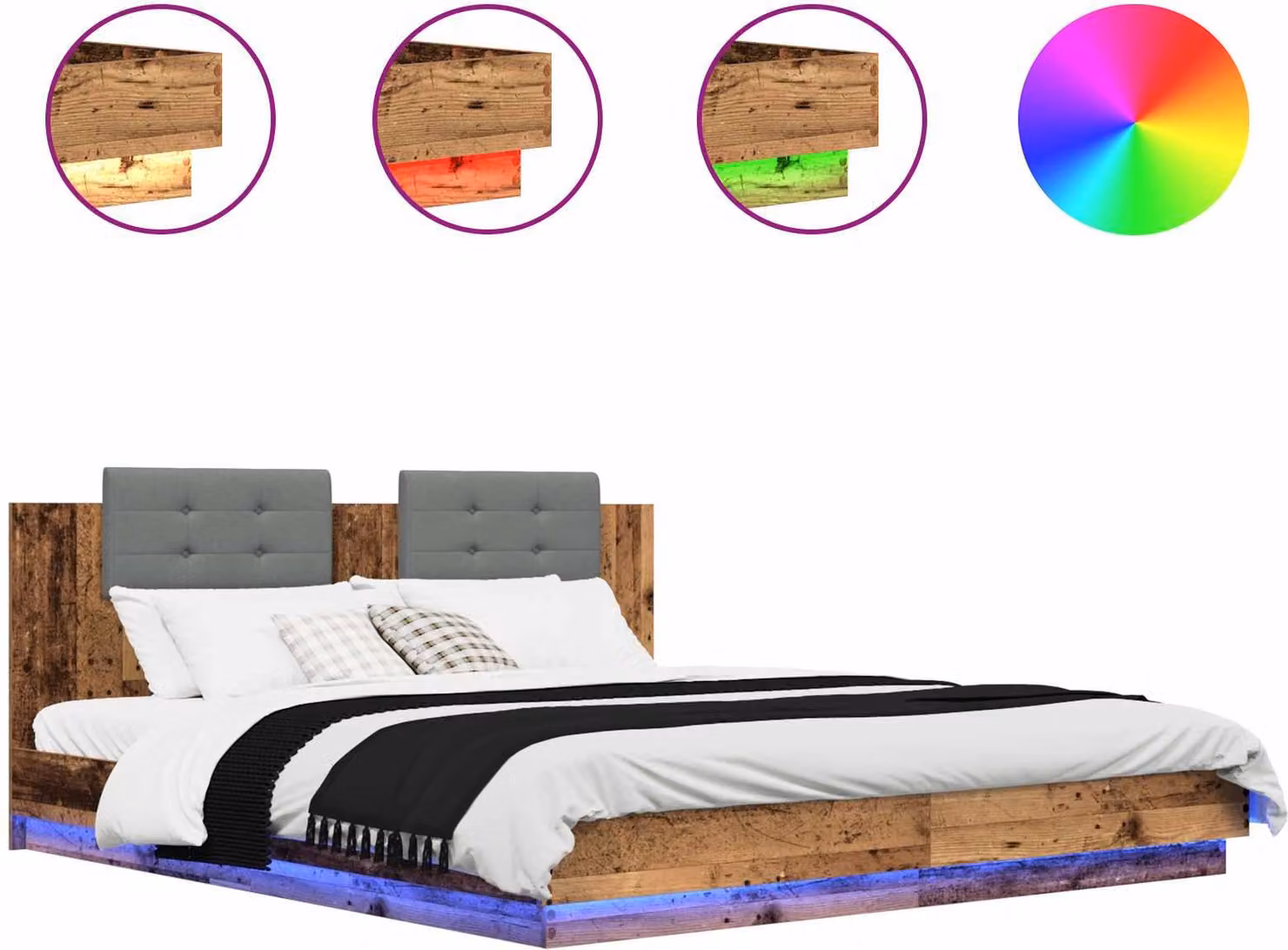 Struttura letto con testata Legno vecchio 200 x 200 cm