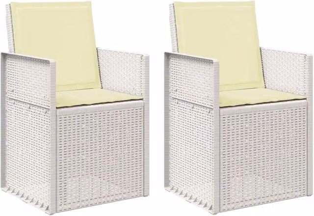 Set di 2 sedie da giardino moderne con braccioli in plastica bianca e beige con cuscini inclusi
