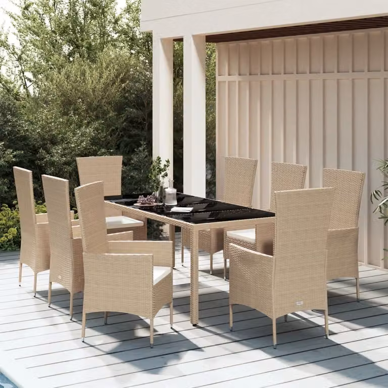 Maison Exclusive - Set da pranzo da giardino 9 pezzi con cuscini in polyrattan beige