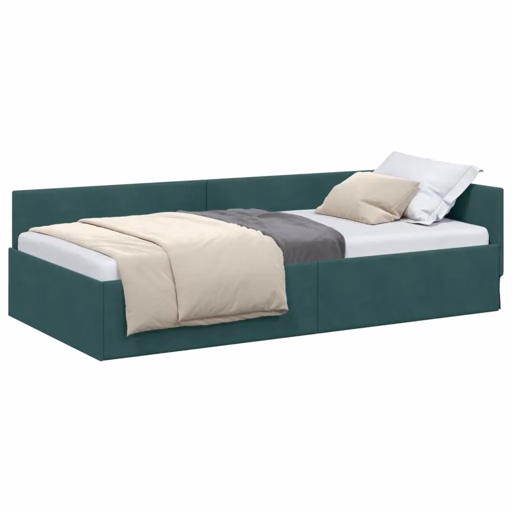 Cornice del letto ad angolo vidaXL in velluto verde, L 100 x P 200 cm – 2