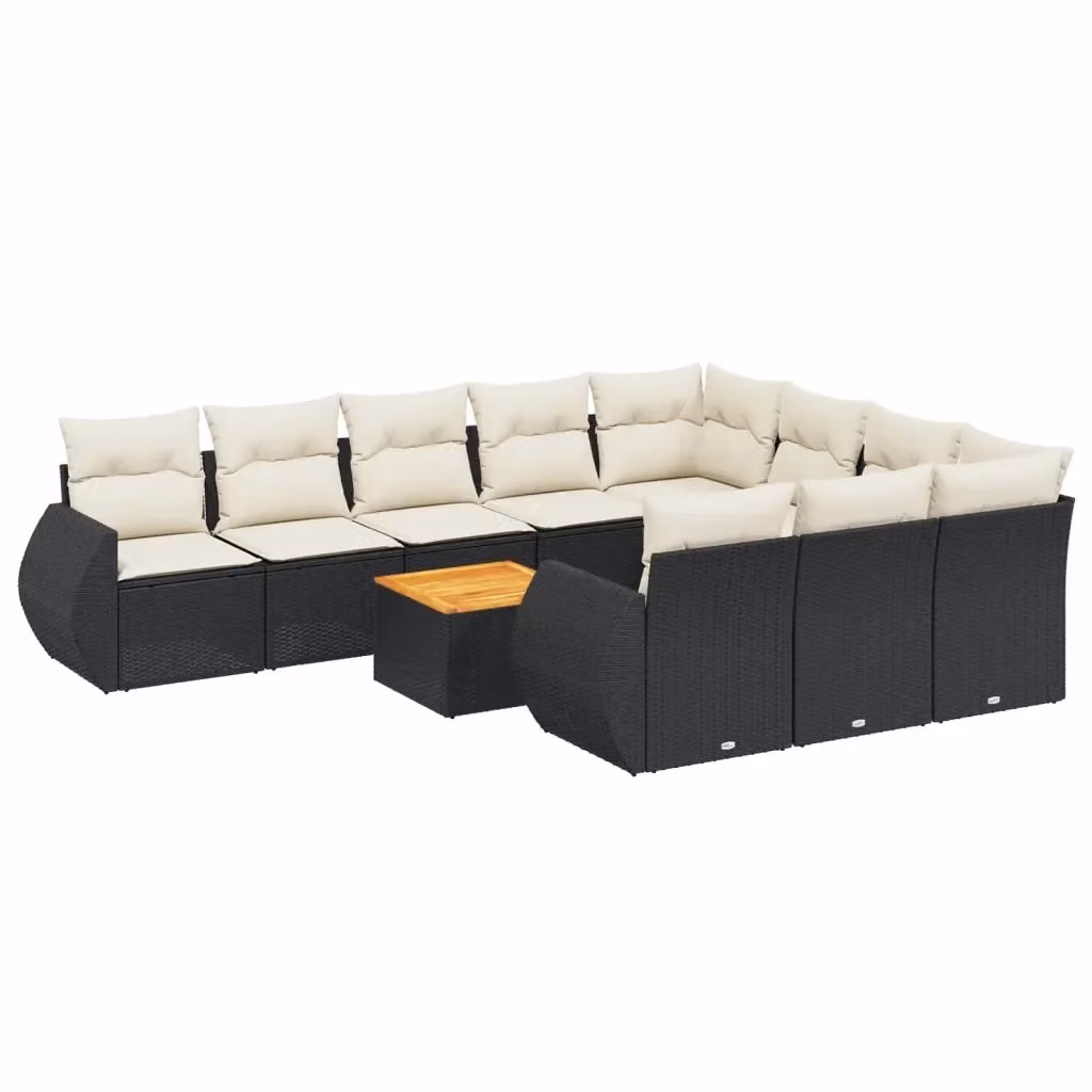 vidaXL Set Divani da Giardino 11 pz Moderno con Cuscini e Tavolino, Struttura in Acciaio e Polyrattan Nero e Bianco – 2