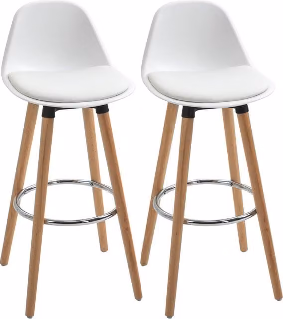 Set di 2 Sgabelli da Bar Xylo in Stile Scandinavo, Bianco e Naturale, L/P/H: 43 x 43 x 91 cm