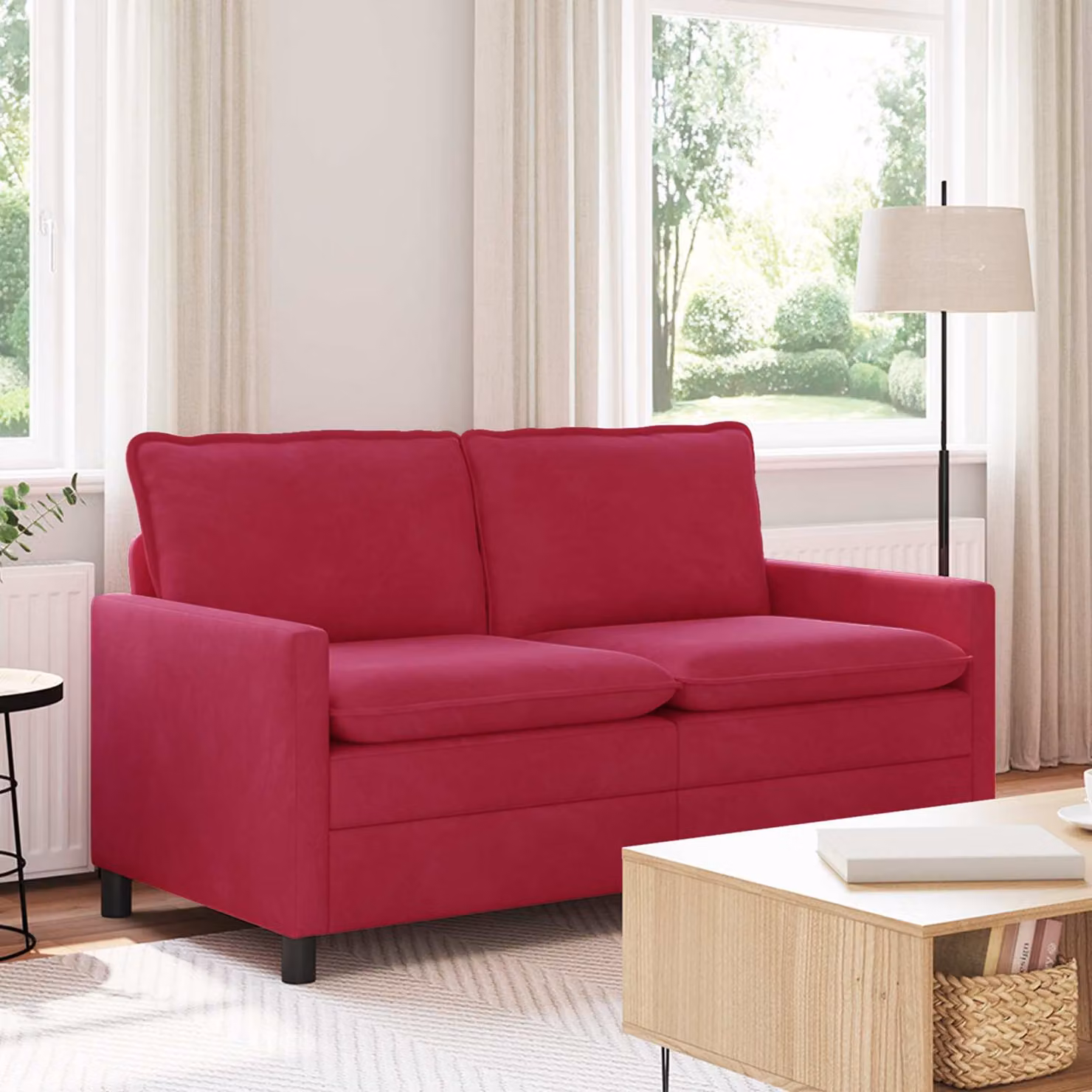 Divano moderno vidaXL in velluto rosso vino con struttura in metallo L: 156 cm, P: 81 cm, H: 87,5 cm