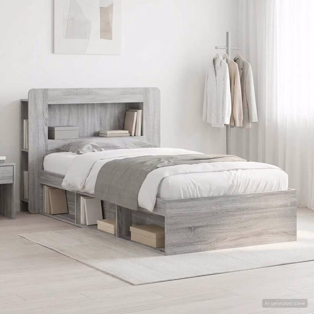 vidaXL Telaio letto con contenitore e cassetti in legno Sonoma grigio L/P: 100 x 200 cm