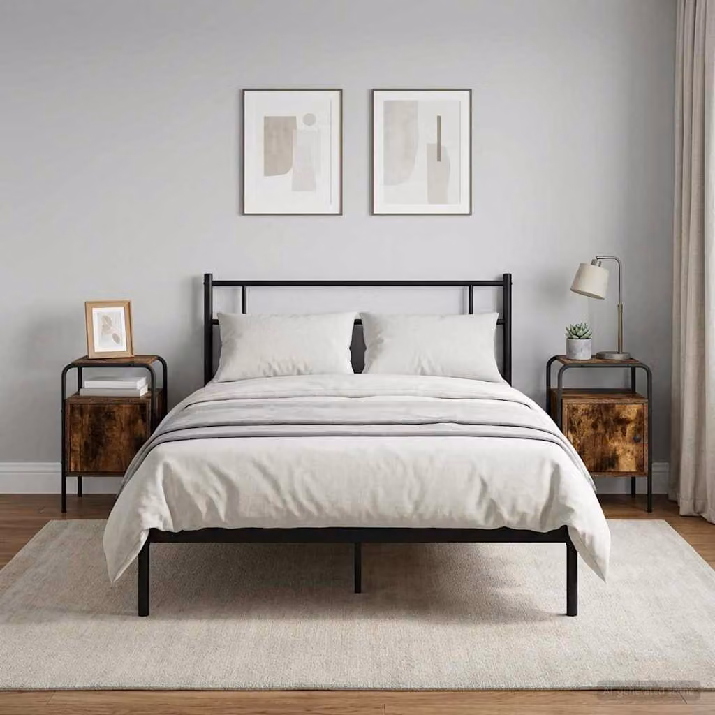 Set di 2 Armadi da Notte vidaXL in Legno Ingegnerizzato e Metallo, Colore Rovere Fumo