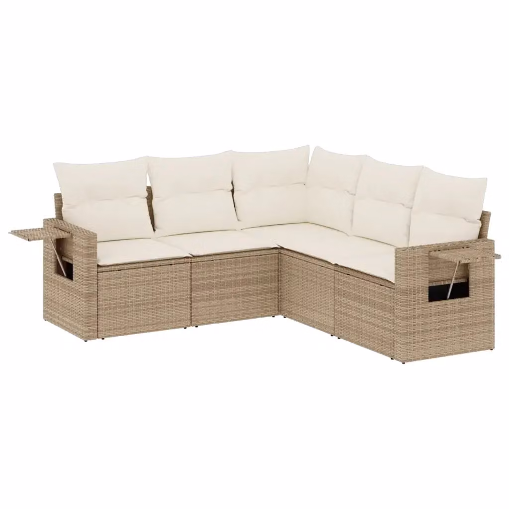 Set Divano da Giardino a L vidaXL in Polyrattan con Cuscini Beige e Struttura in Acciaio – 2
