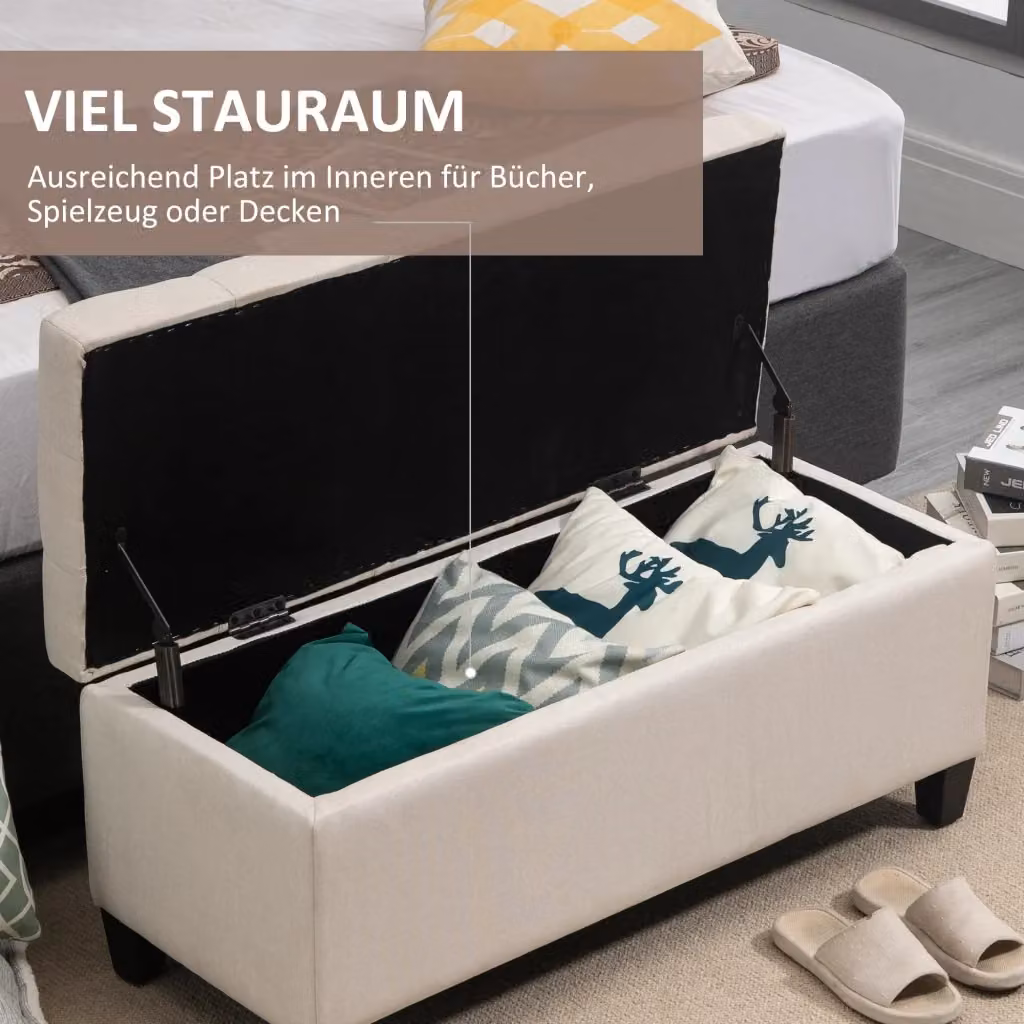 Panca contenitore REDOM in tessuto velluto bianco e beige L: 120 cm, P: 40 cm, H: 44 cm – 2