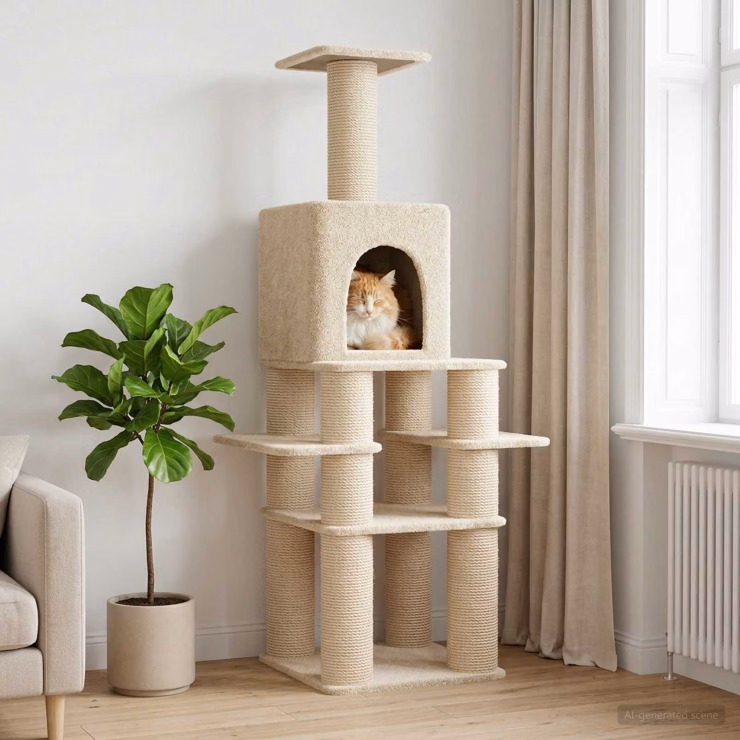 Albero per gatti vidaXL con pali in sisal, colore beige, Altezza: 180 cm