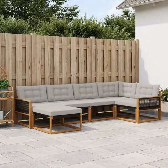Set di divani da esterno 6 pz Naturale e Grigio Chiaro 3381535