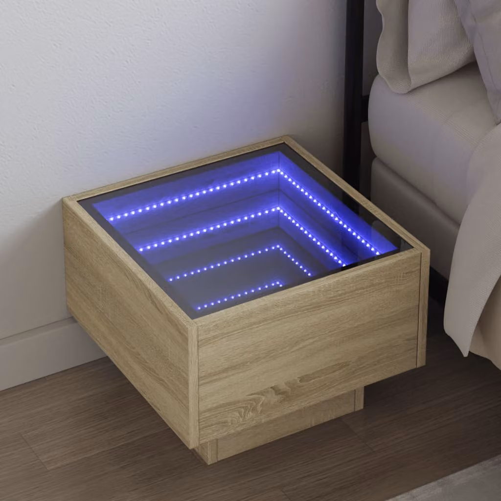 Comodino con LED Infinity vidaXL in Rovere Sonoma, L 40 cm x P 40 cm x H 30 cm