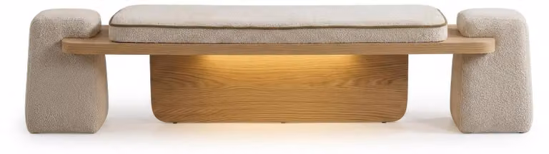 Panca da letto moderna beige, design lussuoso, con illuminazione LED