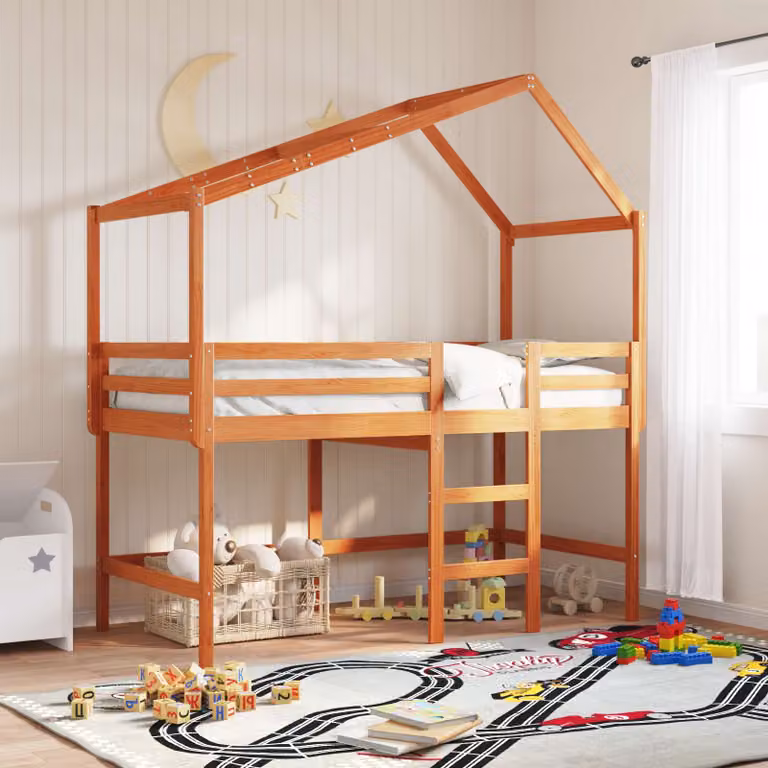 Struttura per letto soppalco singolo vidaXL in legno di pino marrone cerato L/P/H: 190 x 90 x 220,5 cm
