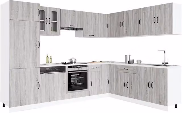 Set di mobili da cucina moderno vidaXL in legno e MDF grigio con ante a battente