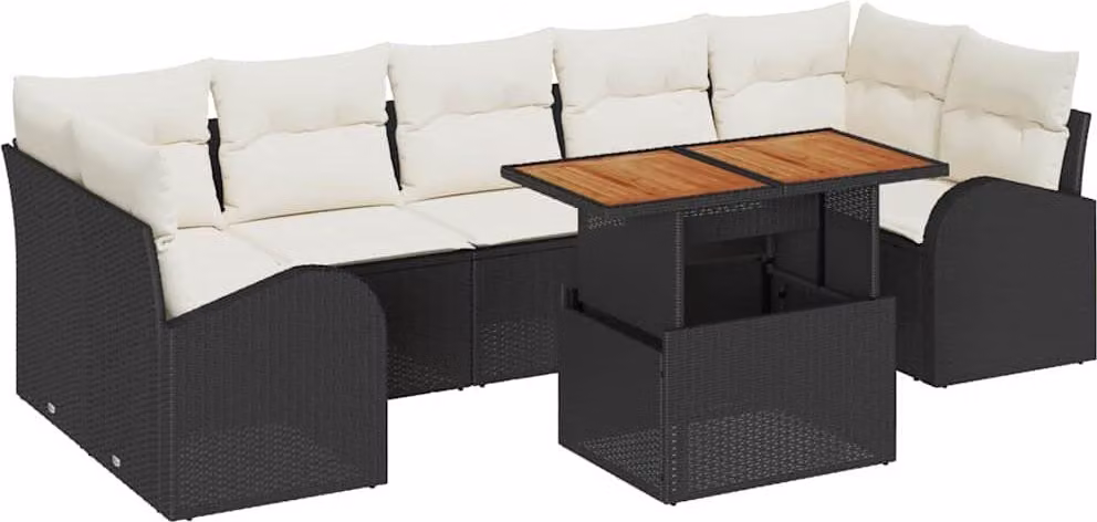 Set Divano da Giardino con archiviazione 8 pcs Nero Poly Rattan