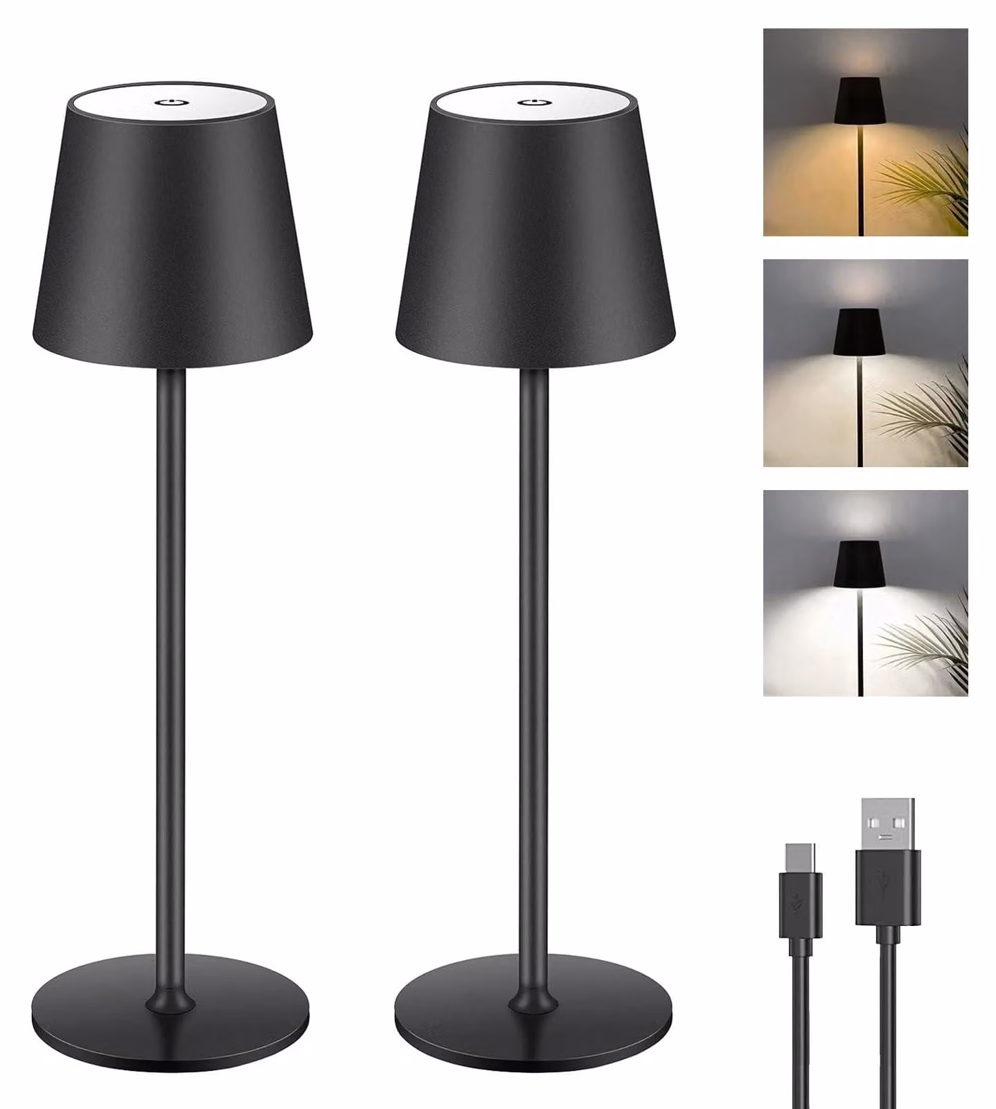 Lampada da tavolo LED Dimbare, a batteria, senza fili, con porta USB-C, confezione da 2