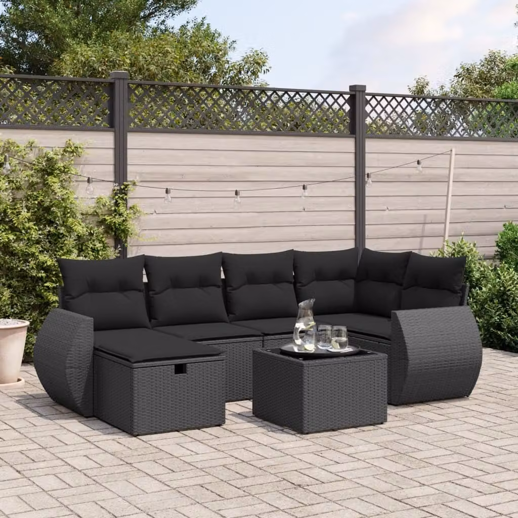 Maison Exclusive - Set da giardino 7 pezzi con cuscini in polyrattan nero
