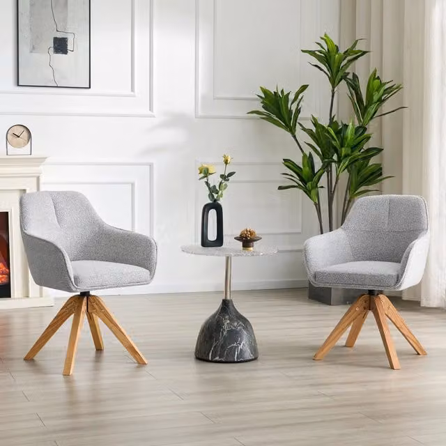 Set da 2 Sedie da Pranzo Girevoli a 360 Gradi con Gambe in Legno Massello e Seduta Imbottita in Tessuto Grigio, Design Moderno Ergonomico per Casa