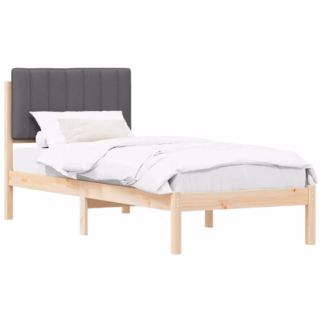 Letto con Testiera Rivestita in Tessuto e Struttura in Legno di Pino Grigio vidaXL L/P/H: 195.5 x 80.5 x 84.5 cm – 2