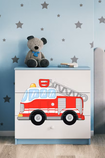 Cassettiera per bambini con cassettiera estintore nel colore blu Babydreams