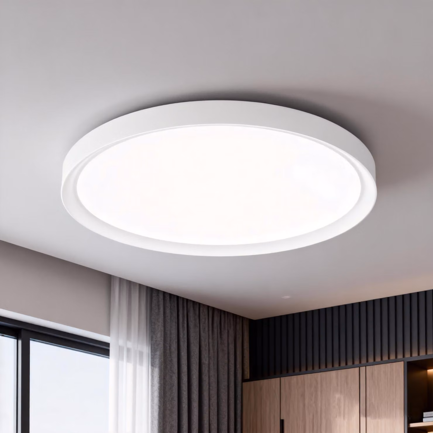 VA-Cerulean, plafoniera LED da 36W, design piatto e rotondo, grado di protezione IP44, luce bianca fredda (6000-6500K), ideale per ambienti umidi come bagni, cucine, corridoi e cantine