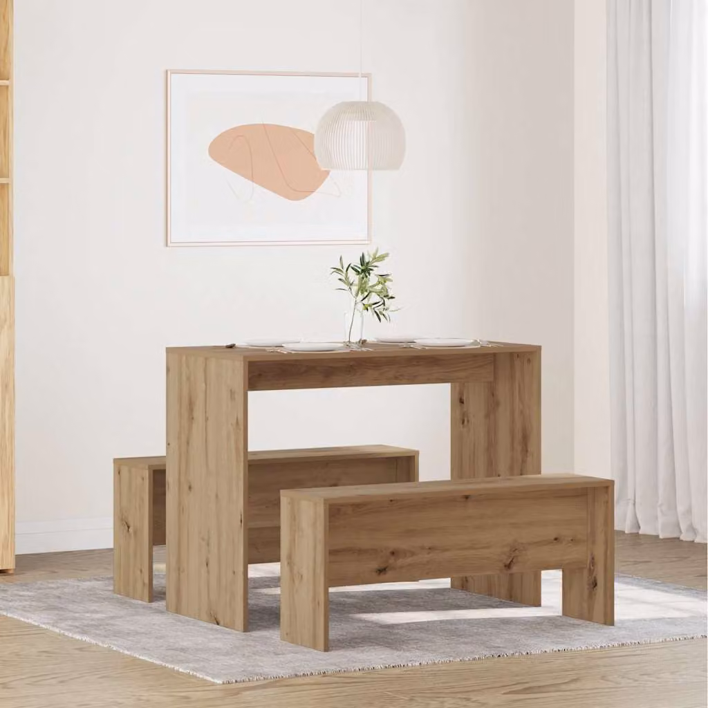 Set da pranzo vidaXL composto da tavolo rettangolare e 2 panche in legno color rovere marrone