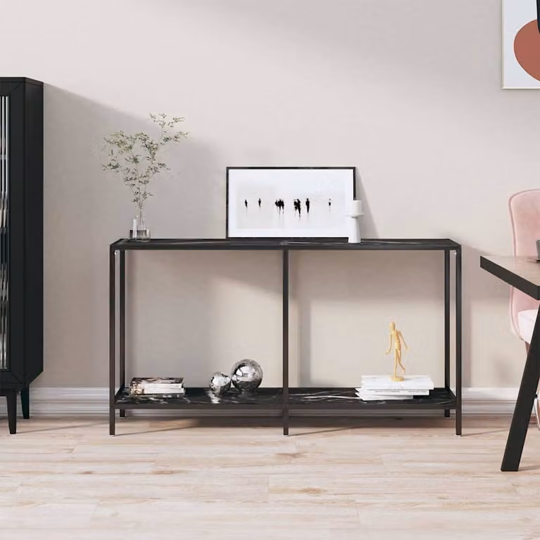 vidaXL Tavolo Consolle Moderno in Vetro Temperato e Metallo Nero L: 140 cm, P: 35 cm, H: 75,5 cm