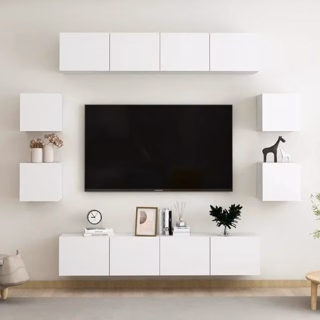 Set Mobili Porta TV 8 pz Bianco in Legno Multistrato 3074459