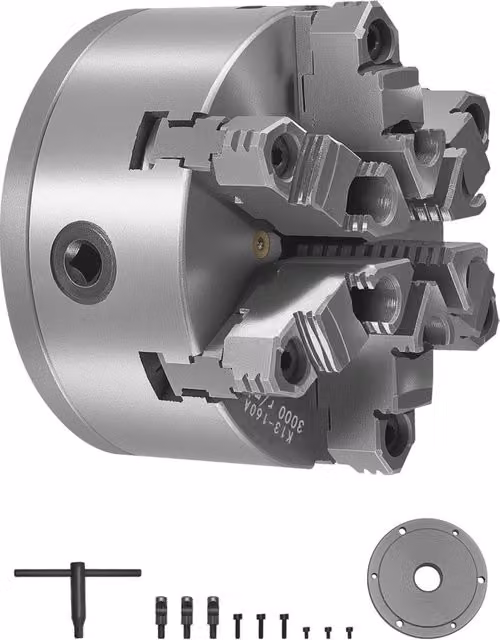 Mandrino per Tornio a 6 Griffe K13-160A D1-4 Autocentrante Diametro 160 mm in Ghisa HT300 Robusto per Officina e Fai da Te